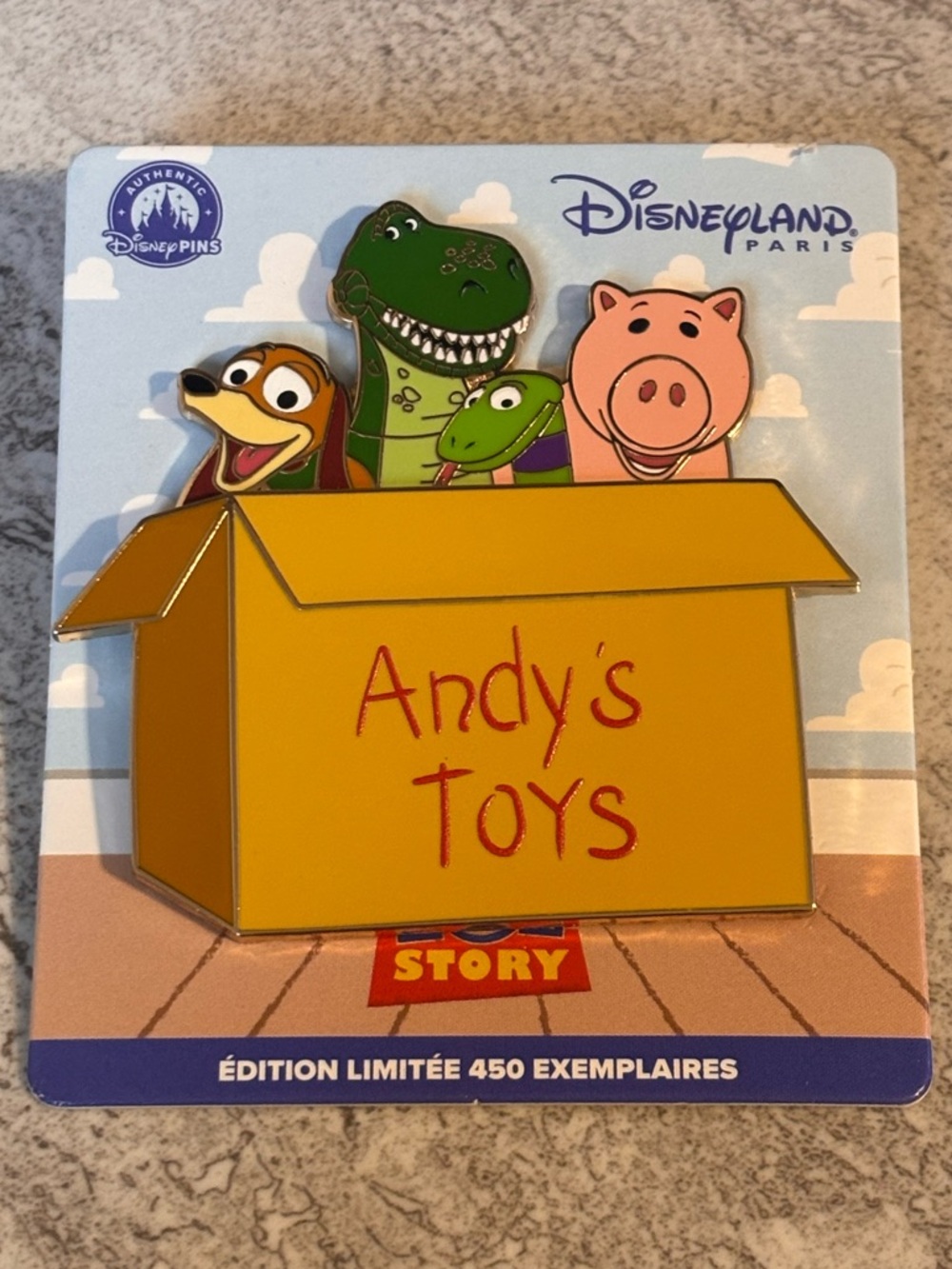 Disneyland Paris Andy's Toy box Toy Story Ham Rex Slinky LE 450 Jumbo Pin